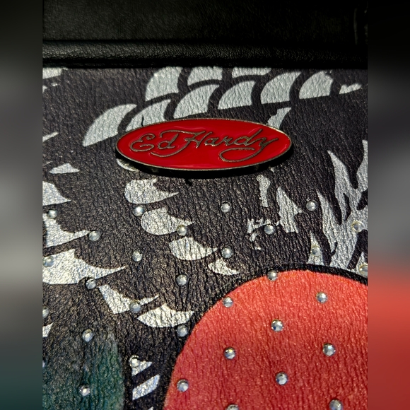 Ed Hardy Love Kills Slowly Large Black with Charms and Rhinestones Tote Bag NWT - Picture 6 of 8